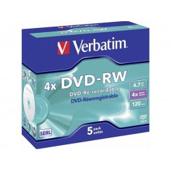 VERBATIM DVD-RW 4.7GB 4X 5 PACK JEWEL CASE 120MIN