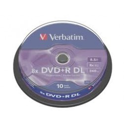 VERBATIM DOUBLE LAYER 8.5GB DVD+R DL 8X 43666 AZO MATT SILVER/CAKE BOX