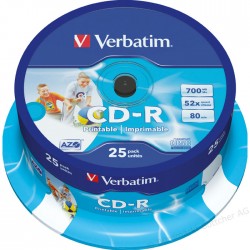 VERBATIM CD-R AZO WIDE INKJET PRINTABLE 700MB 52X 43439/CAKE BOX